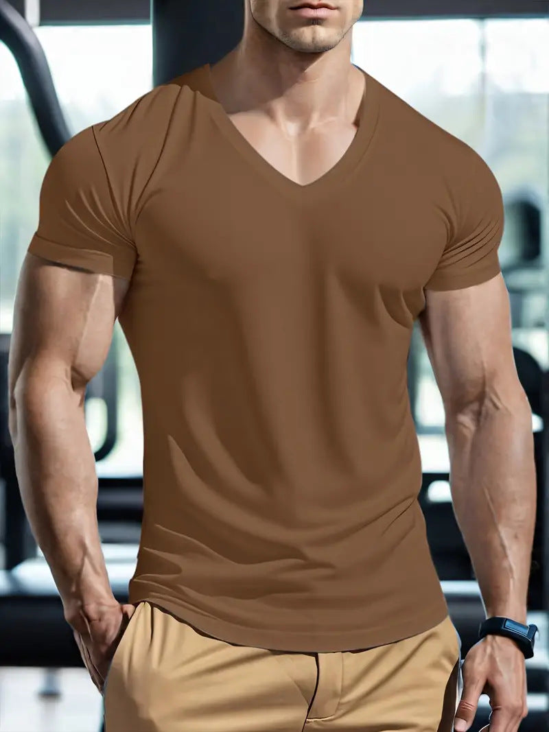Men's V Neck Quick-Drying Casual T-Shirt